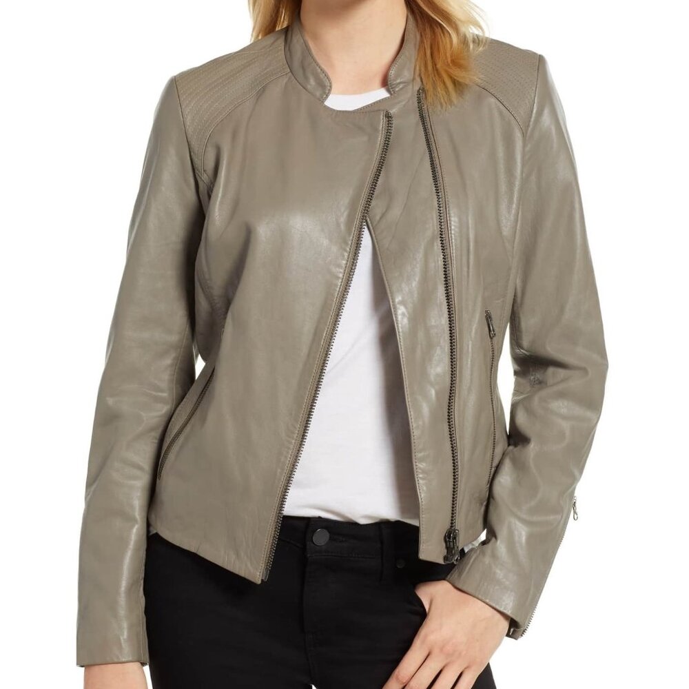 Nordstrom Halogen gray leather moto jacket